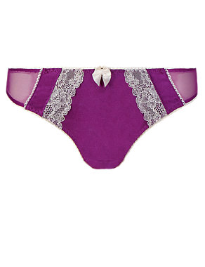 Floral Lace Low Rise Brazilian Knickers with Silk Image 2 of 3