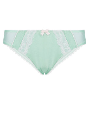 Floral Lace Low Rise Brazilian Knickers with Silk Image 2 of 3
