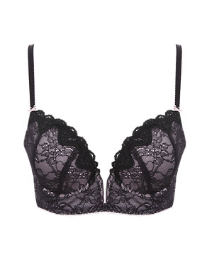 Floral Lace Padded Push-Up Longline A-DD Bra Image 2 of 3