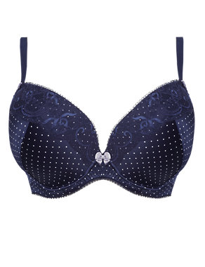 Floral Lace Pin Spotted Padded Plunge DD-GG Bra Image 2 of 5