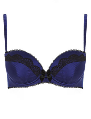 Floral Lace Push-Up Balcony Padded A-DD Bra with Silk Image 2 of 4