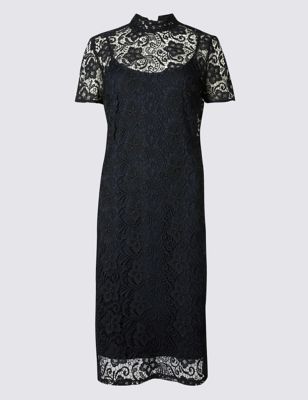 Lace Fuller Bust Short Sleeve Bodycon Dress, M&S Collection