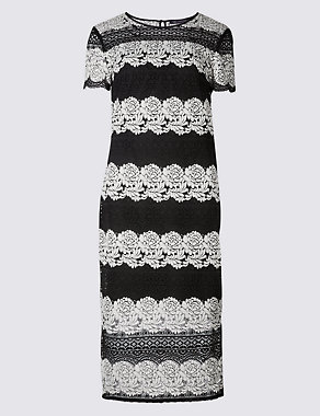 Floral Lace Short Sleeve Shift Midi Dress Image 2 of 4