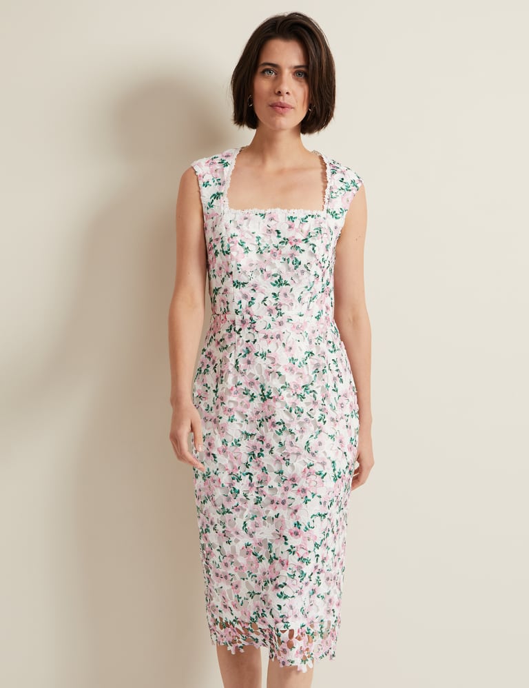 Floral lace top bodycon dress