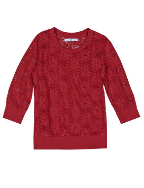 Floral Lace Sweat Top (5-14 Years) Image 2 of 3