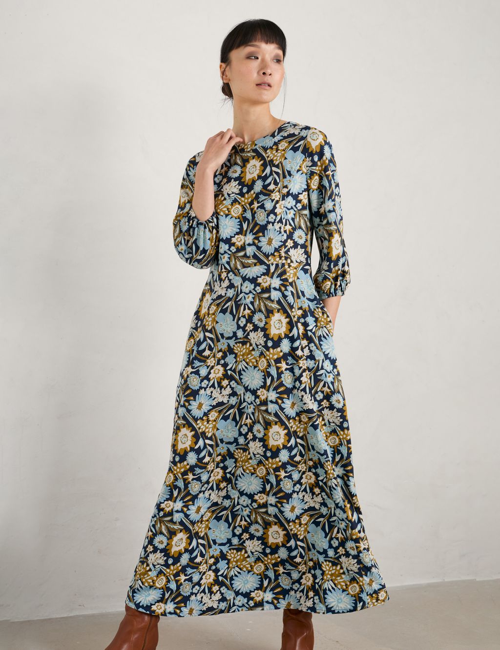 Floral Maxi Waisted Dress with Linen | Seasalt Cornwall | M&S