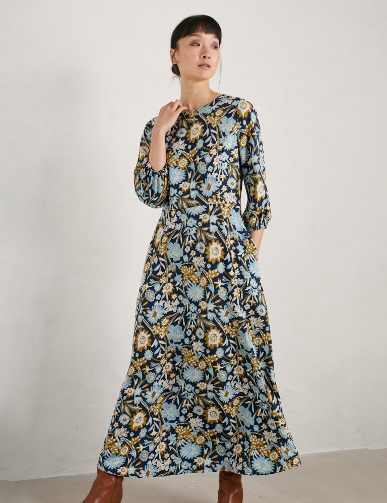 Floral Maxi Waisted Dress with Linen Seasalt Cornwall M S