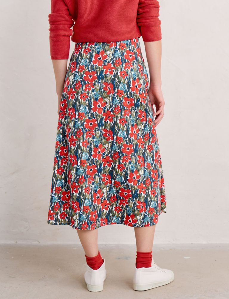 Floral Midi A-Line Skirt With Linen 4 of 6