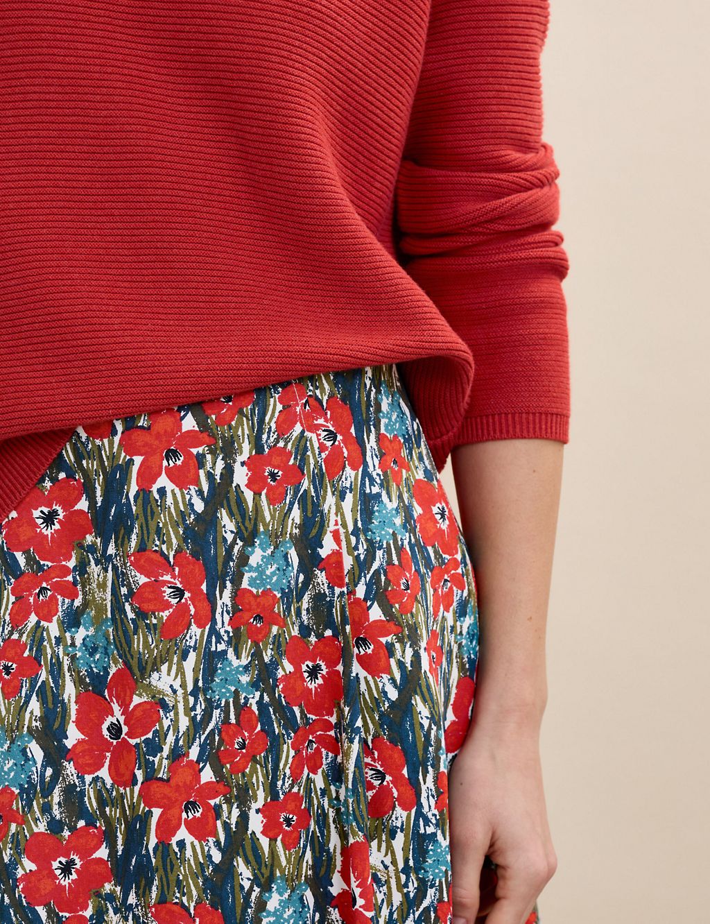 Floral Midi A-Line Skirt With Linen 6 of 6