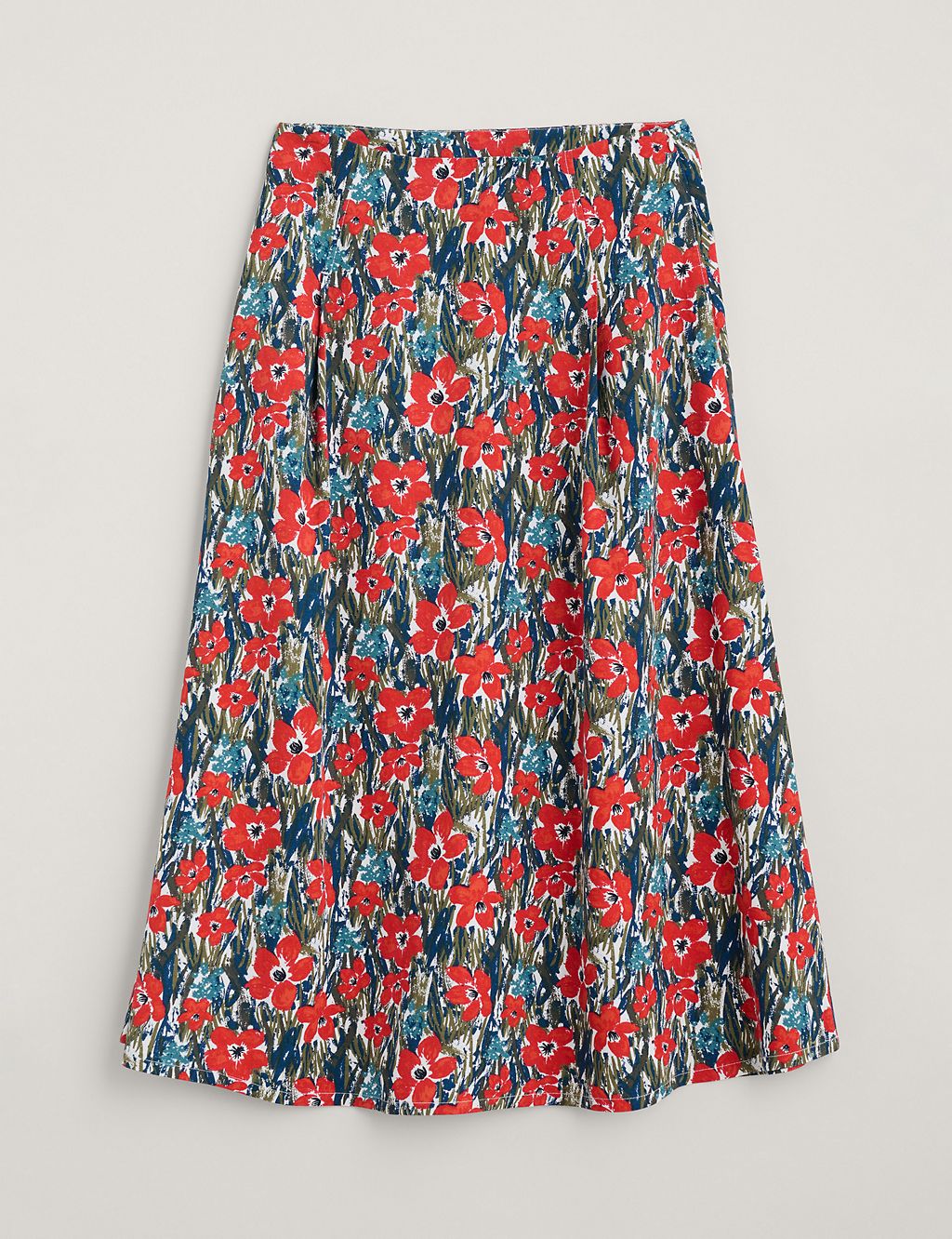 Floral Midi A-Line Skirt With Linen 1 of 6