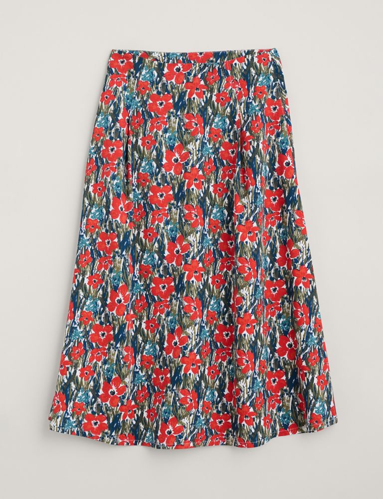 Floral Midi A-Line Skirt With Linen 2 of 6
