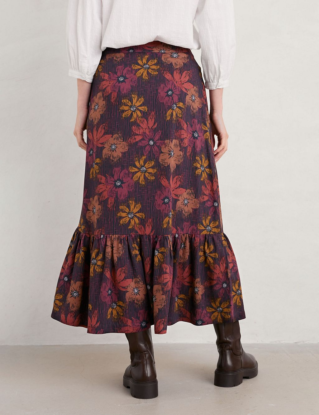 Floral Midi A-Line Skirt with Linen | Seasalt Cornwall | M&S