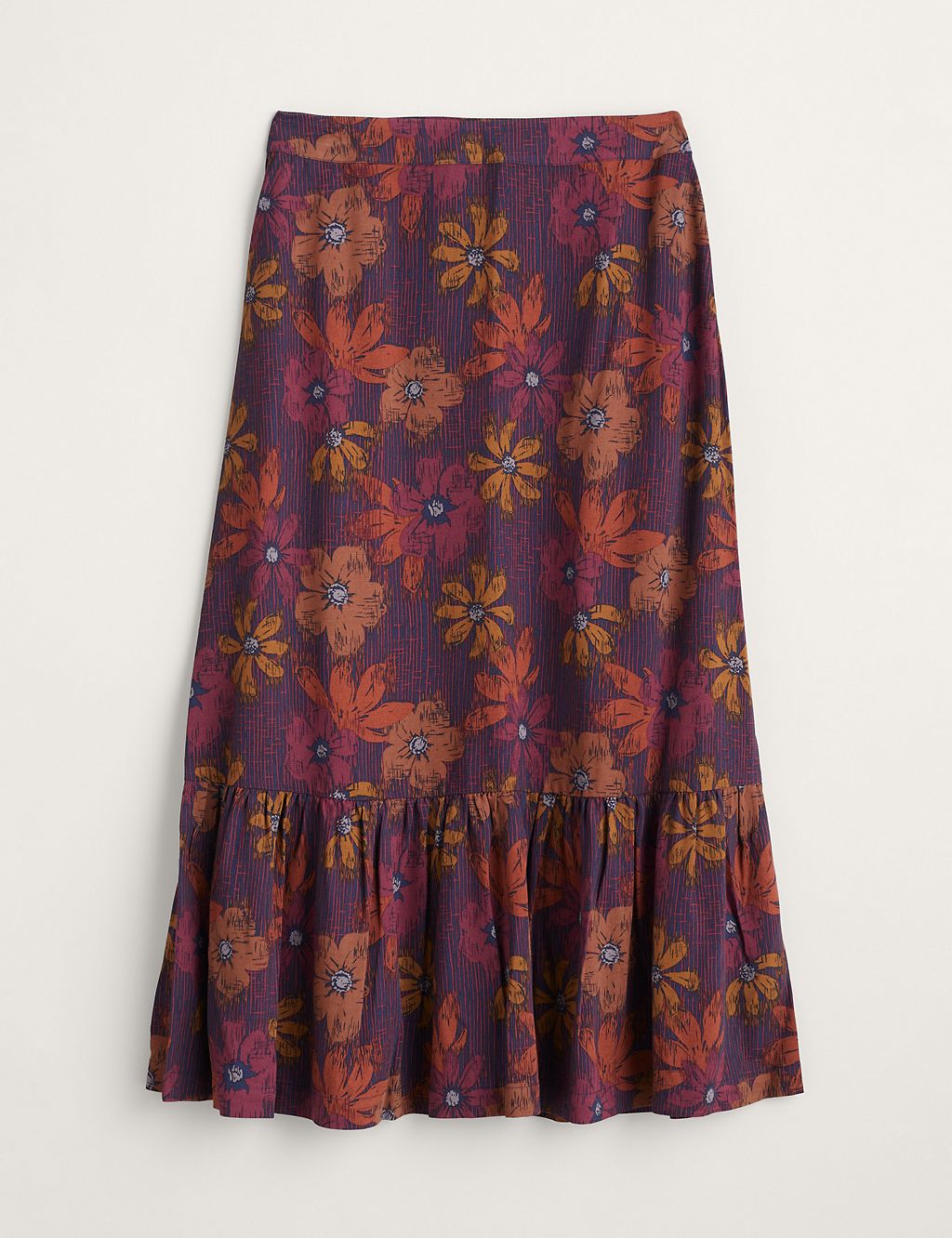 Floral Midi A-Line Skirt with Linen 1 of 5