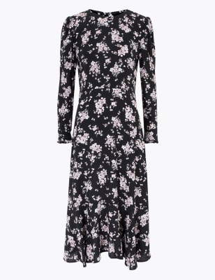 marks and spencer black floral dress