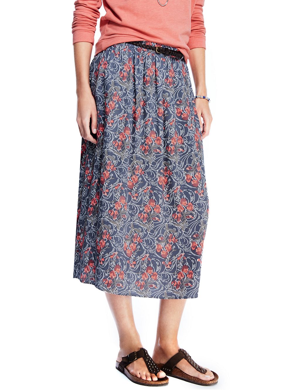 Floral Midi Skirt with Belt 2 of 4