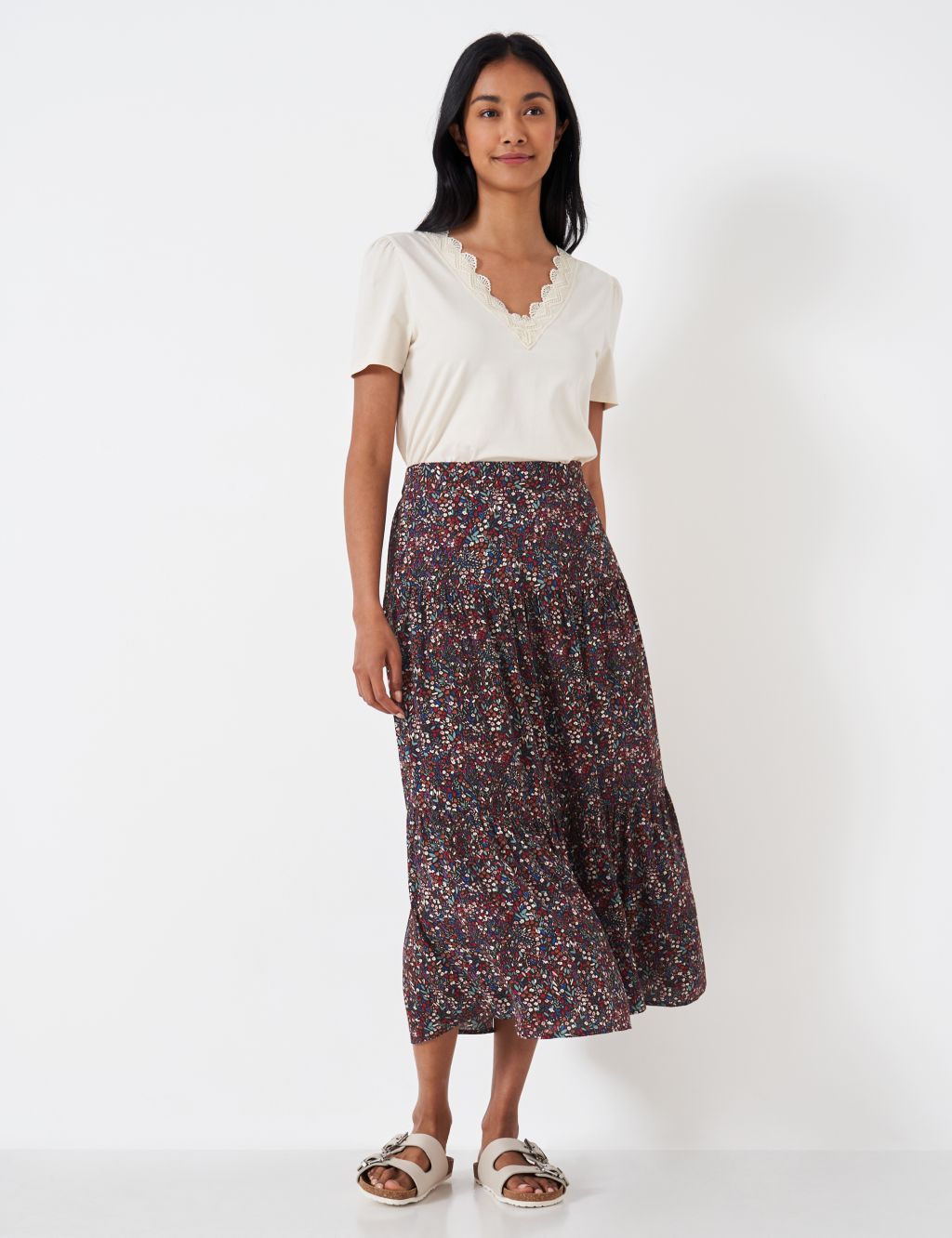 Floral Midi Tiered Skirt | Crew Clothing | M&S