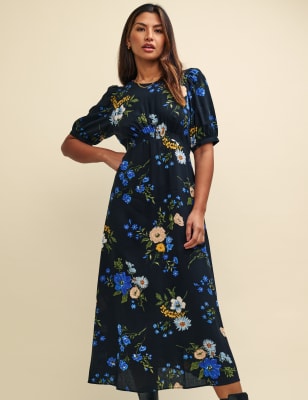 Midi black hotsell floral dress