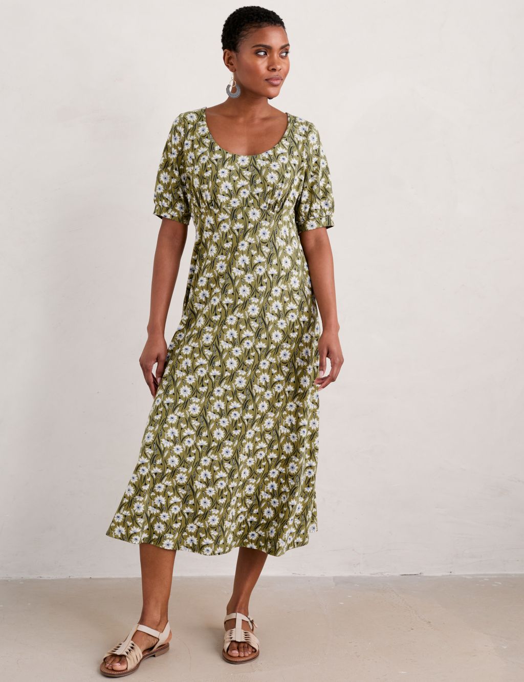 Floral Midi Waisted Dress with Cotton 2 of 5