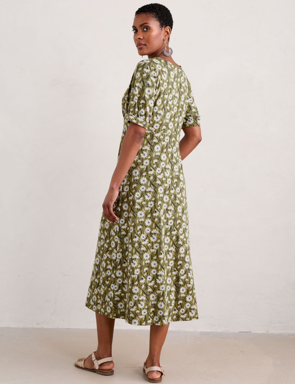 Floral Midi Waisted Dress with Cotton 4 of 5