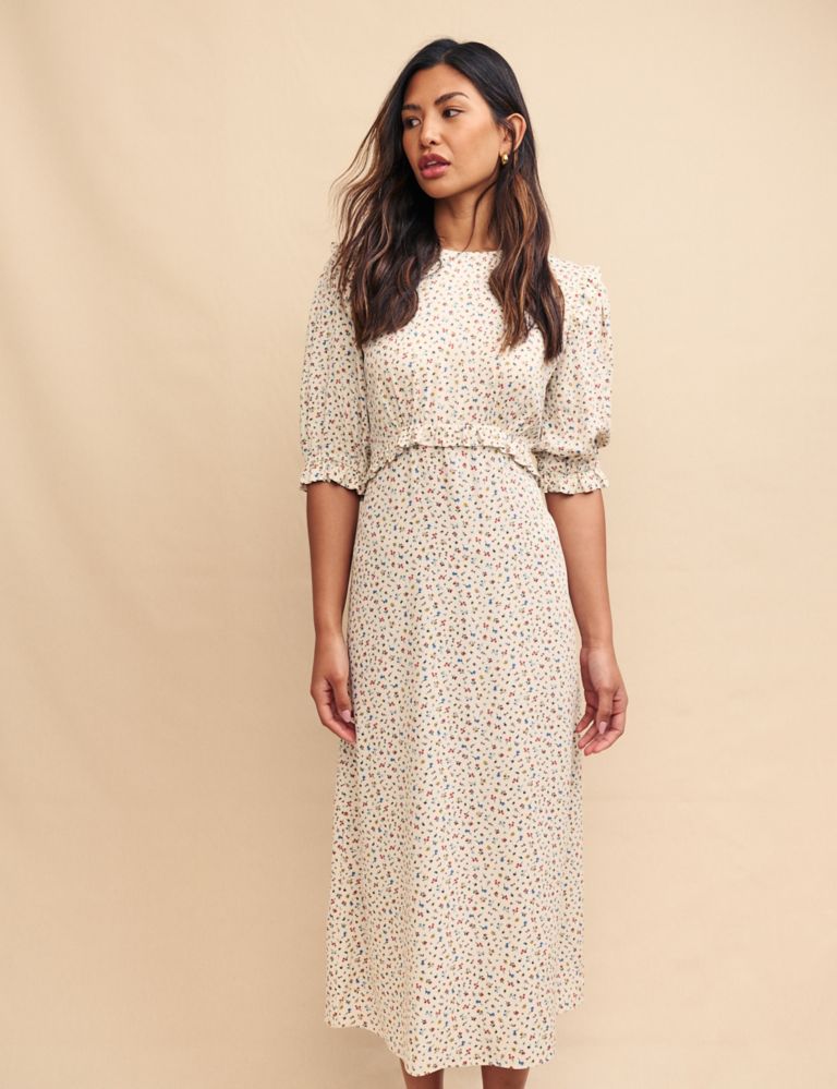 Floral Midi Waisted Dress 2 of 6
