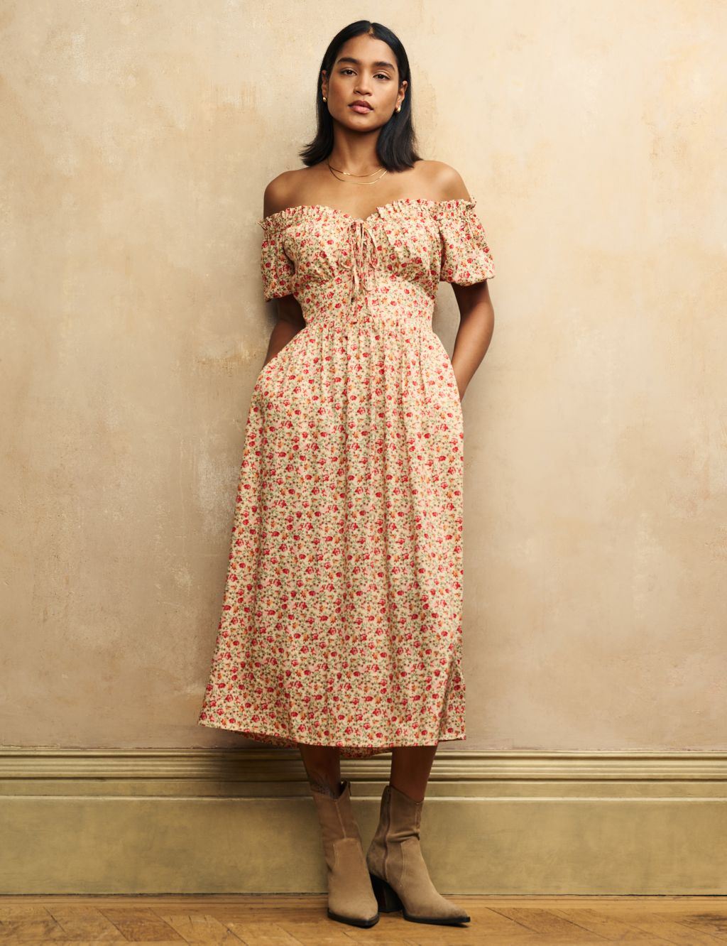 Floral Midi Waisted Dress 3 of 4