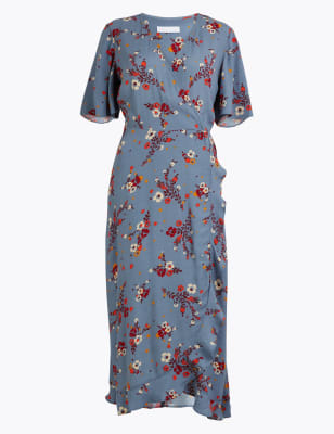Floral Midi Wrap Dress
