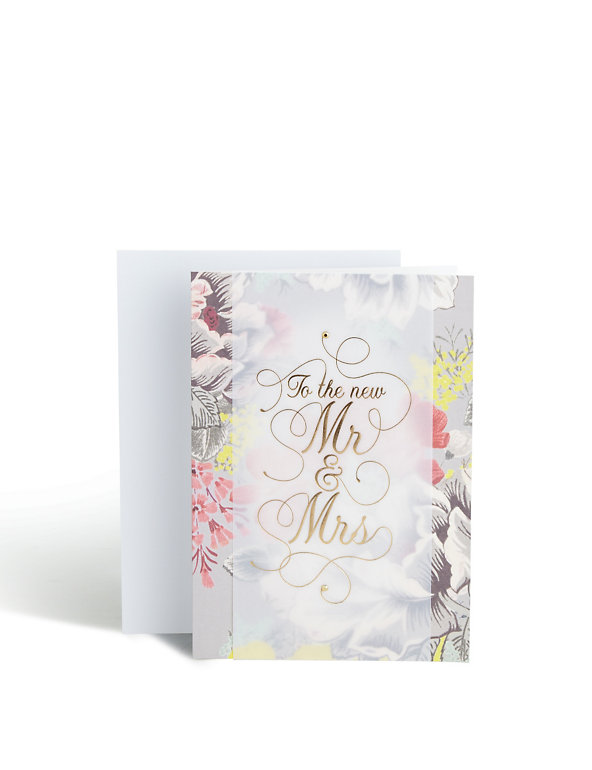 Floral Mr & Mrs Wedding Card Image 1 of 2