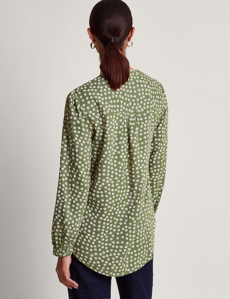 Floral Notch Neck Pintuck Blouse 3 of 5