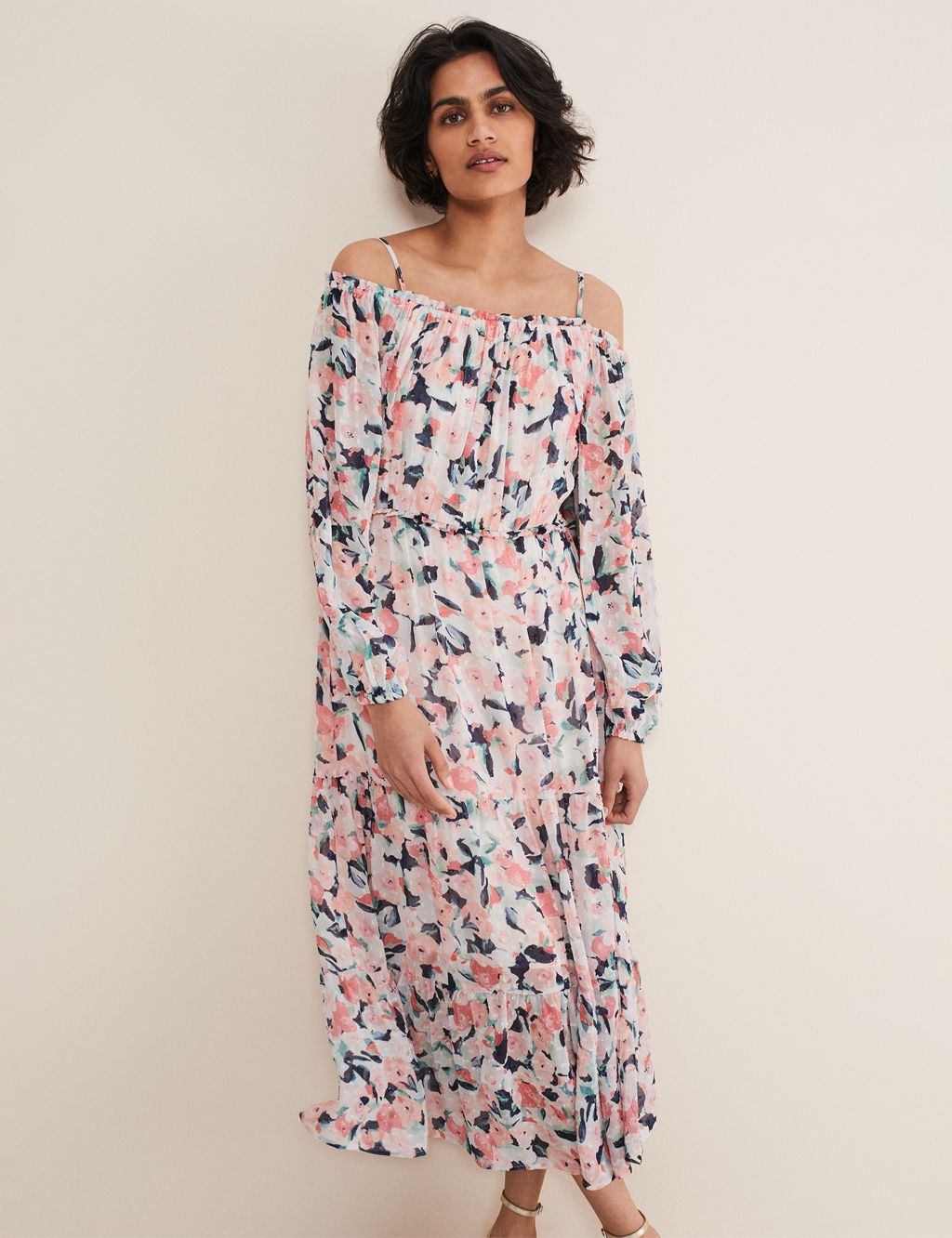 Floral Off The Shoulder Midaxi Tiered Dress 3 of 5
