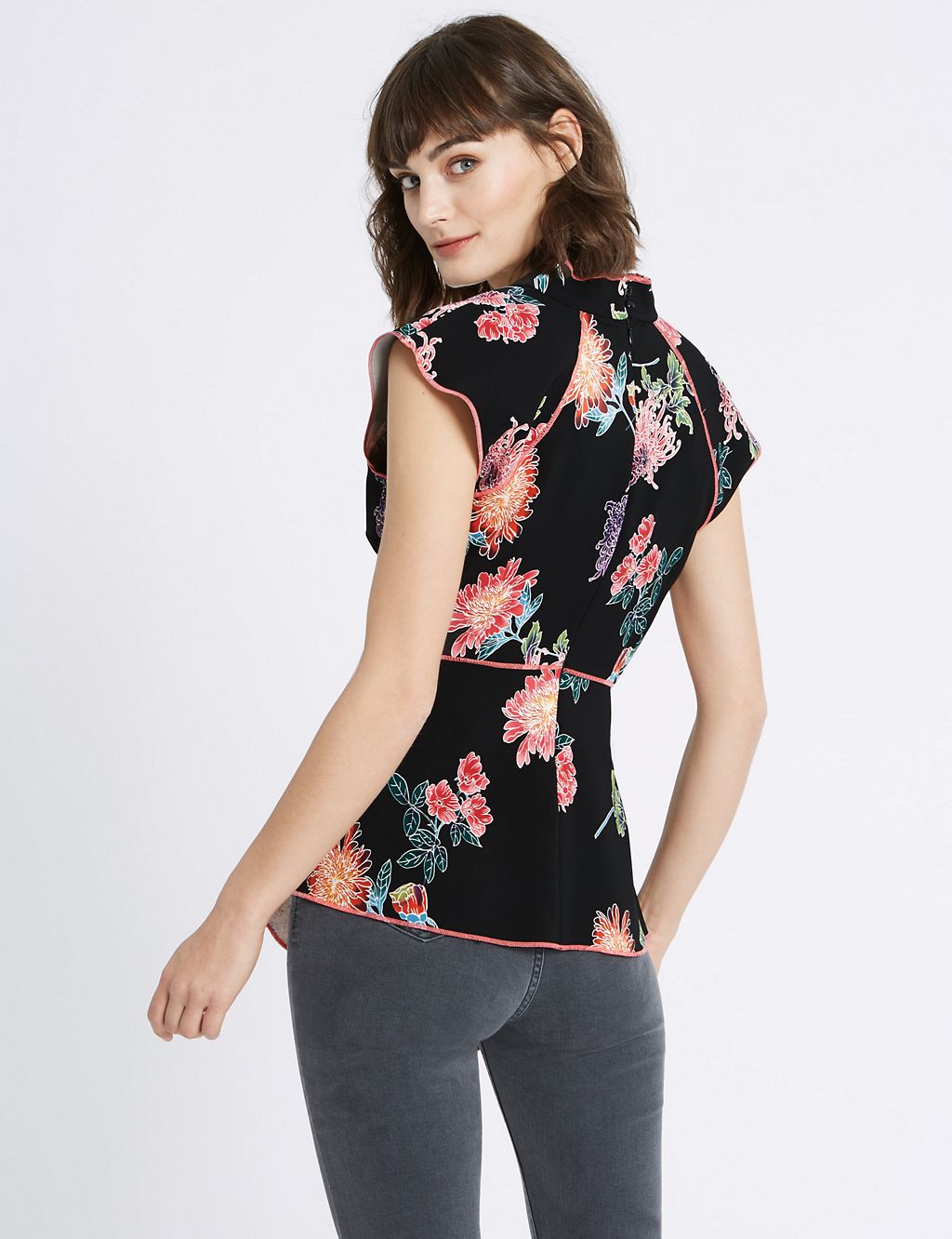 Floral Oriental Print Cap Sleeve Shell Top 4 of 4