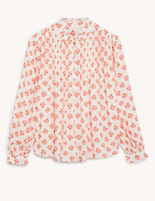 Floral Pintuck Long Sleeve Blouse Image 2 of 5