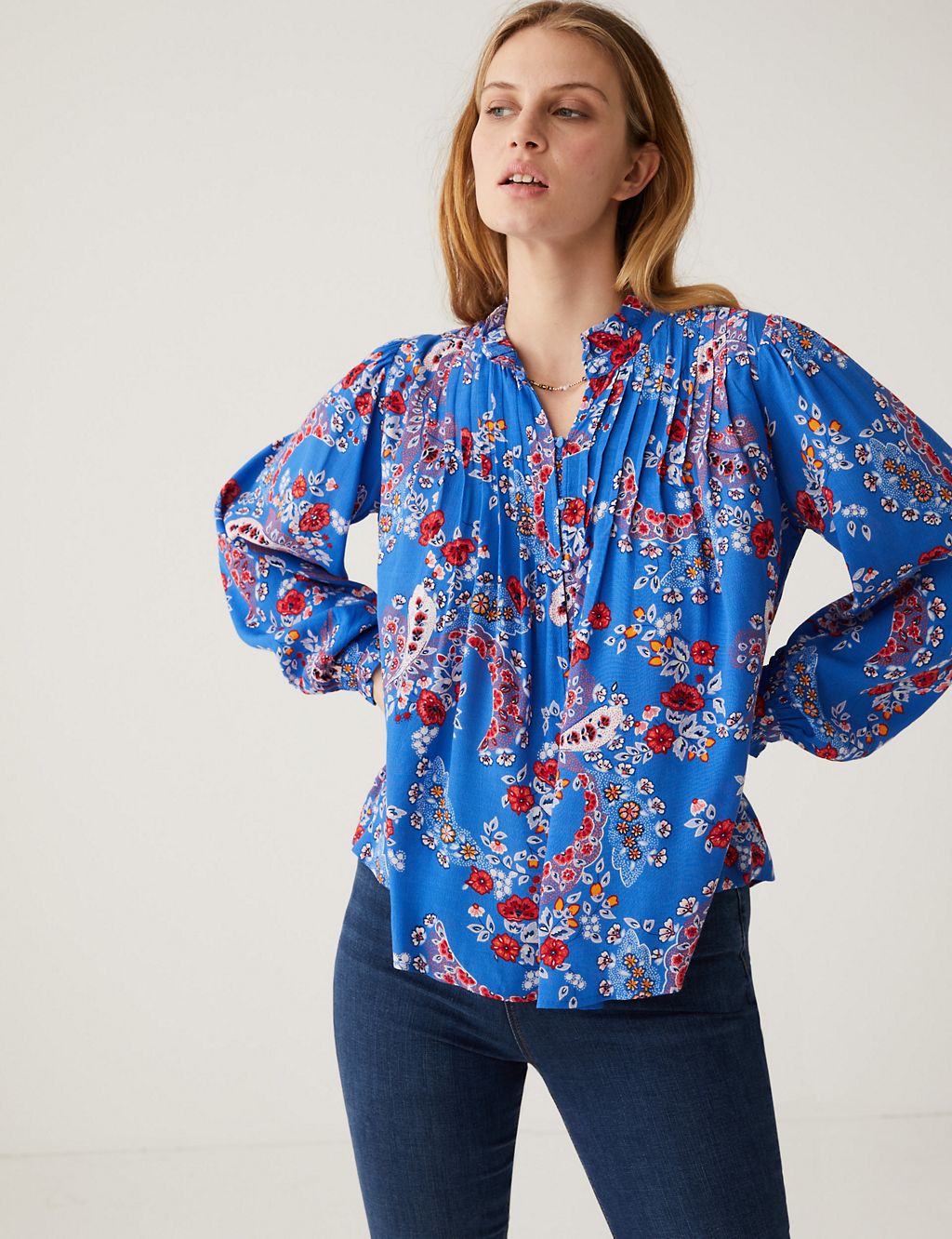 Floral Pintuck Long Sleeve Blouse 5 of 6