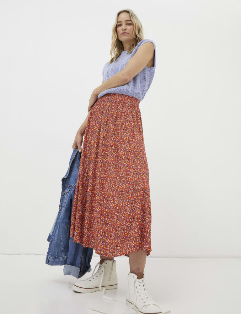 High waisted floral pleated midi skirt store