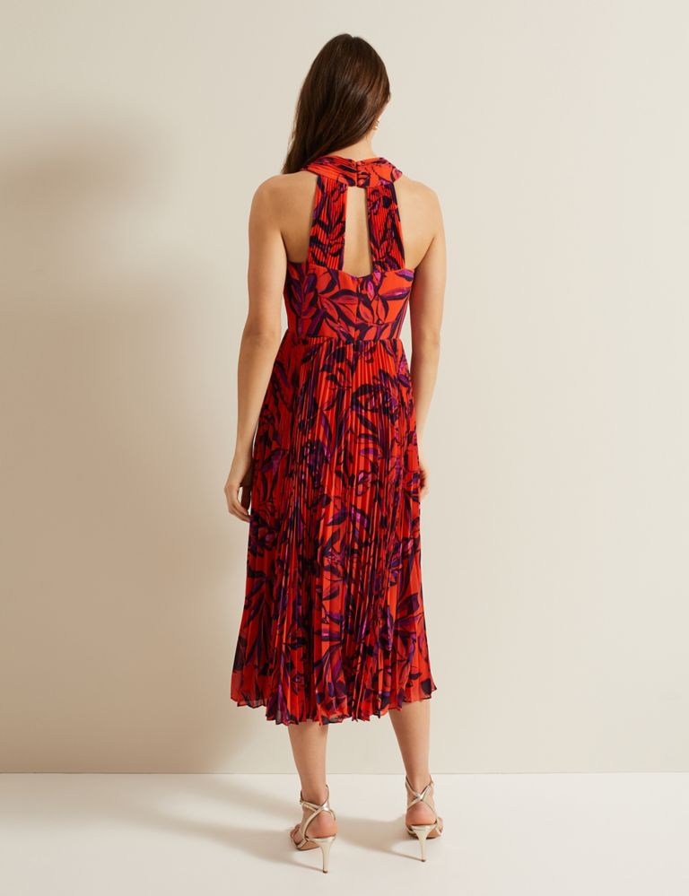 Floral Pleated Midi Waisted Dress 4 of 7