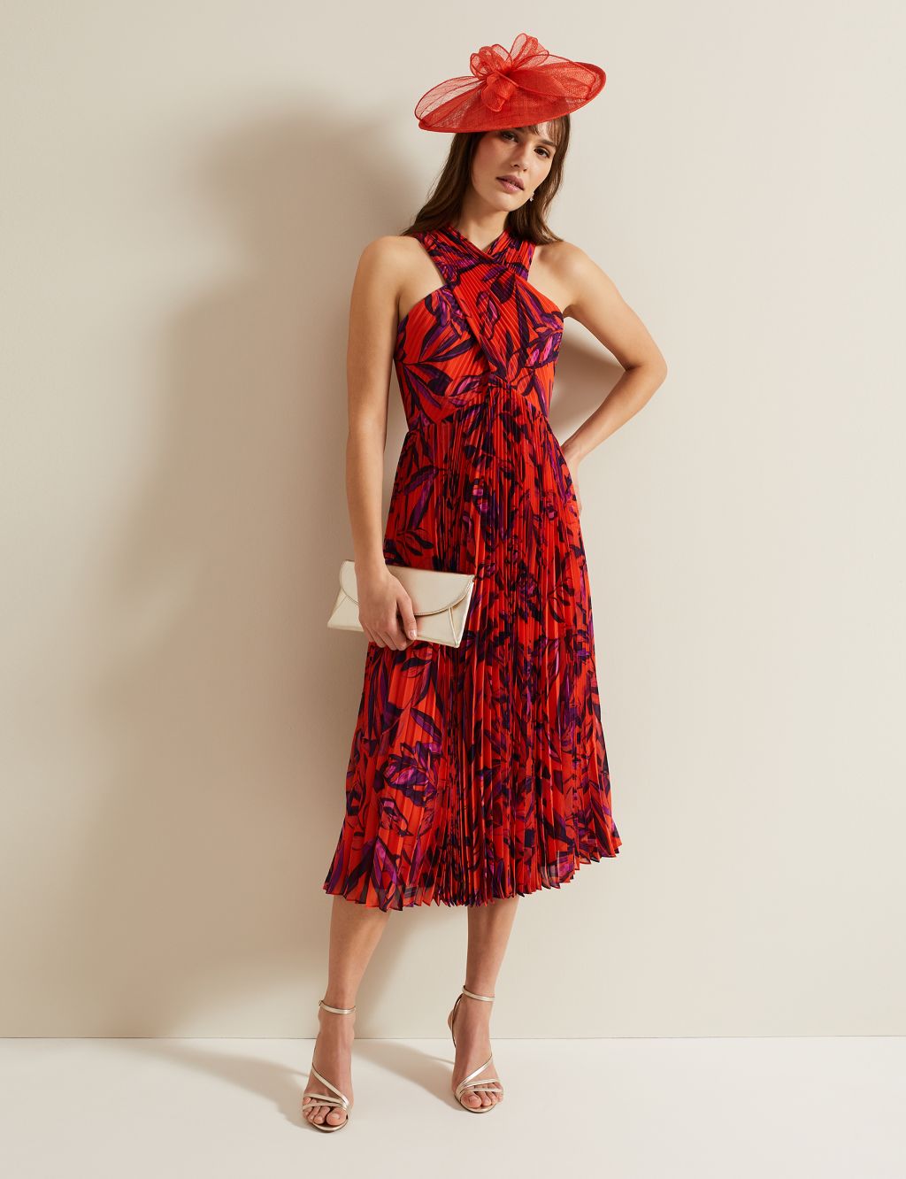 Floral Pleated Midi Waisted Dress 5 of 7