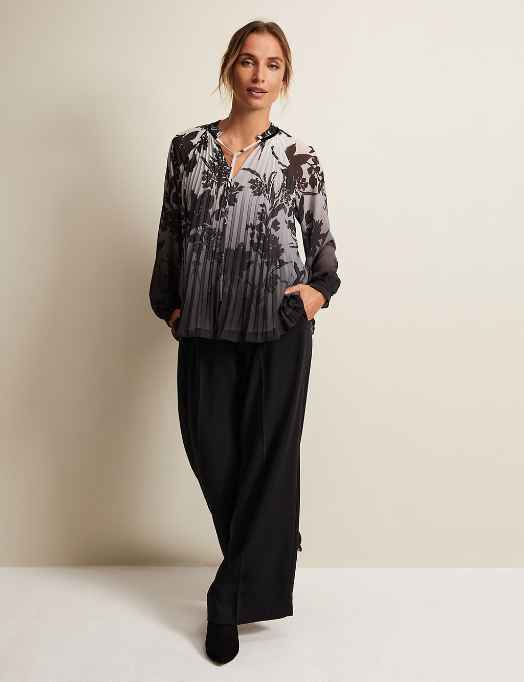 Floral Pleated Tie Neck Top | Phase Eight | M&S