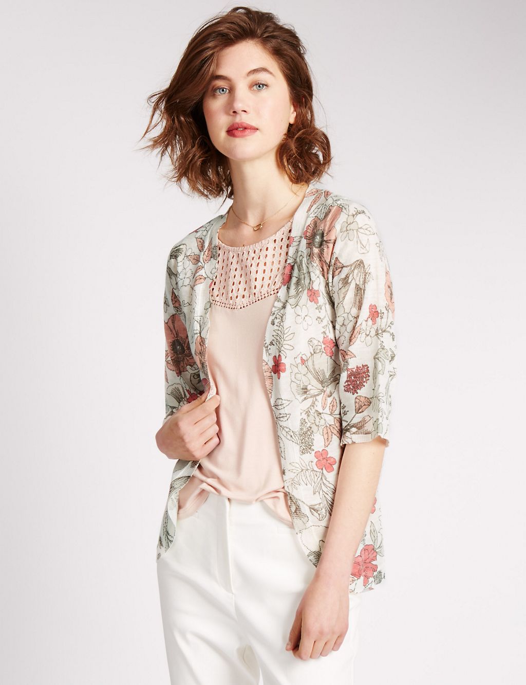 Floral Pointelle Cardigan with Linen 3 of 3