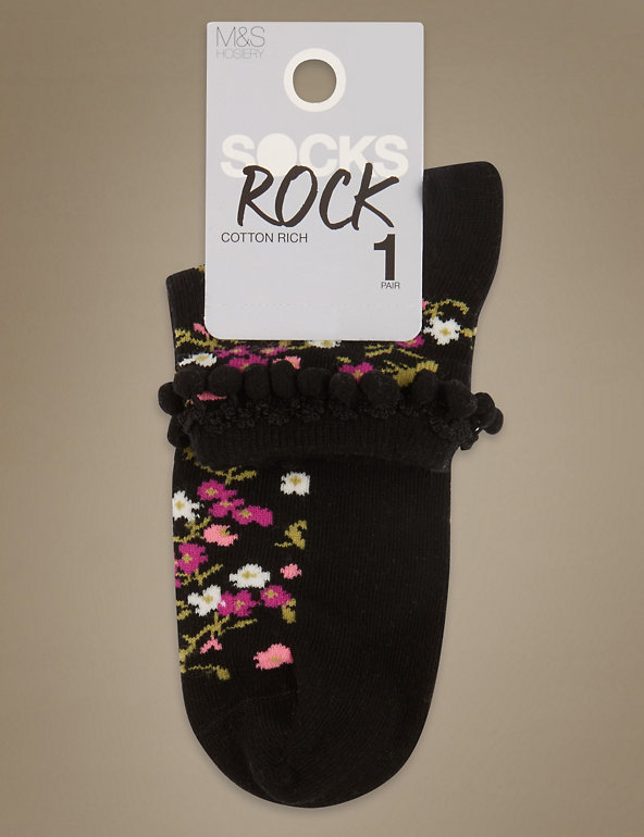Floral Pom-Pom Ankle Socks Image 1 of 2