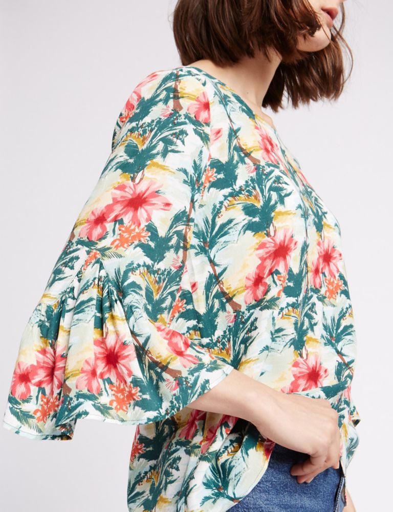 Floral Print 3/4 Sleeve Shell Top 5 of 5