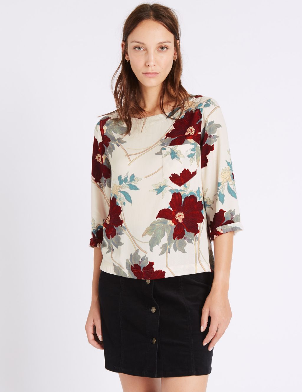 Floral Print 3/4 Sleeve Shell Top 3 of 5