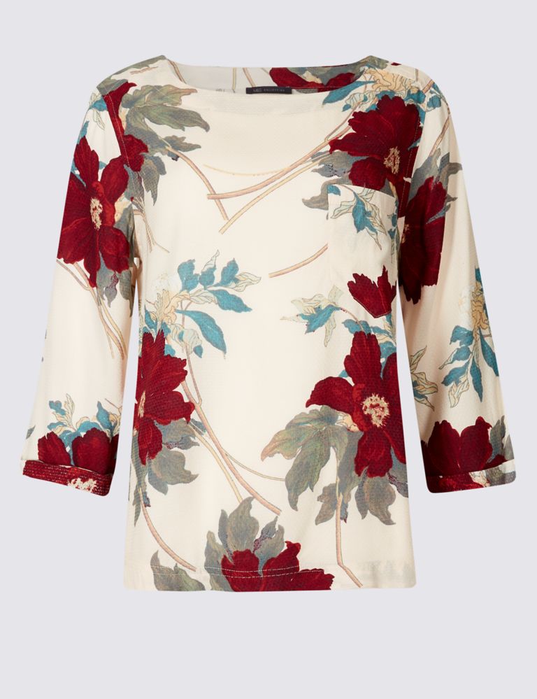 Floral Print 3/4 Sleeve Shell Top 2 of 5