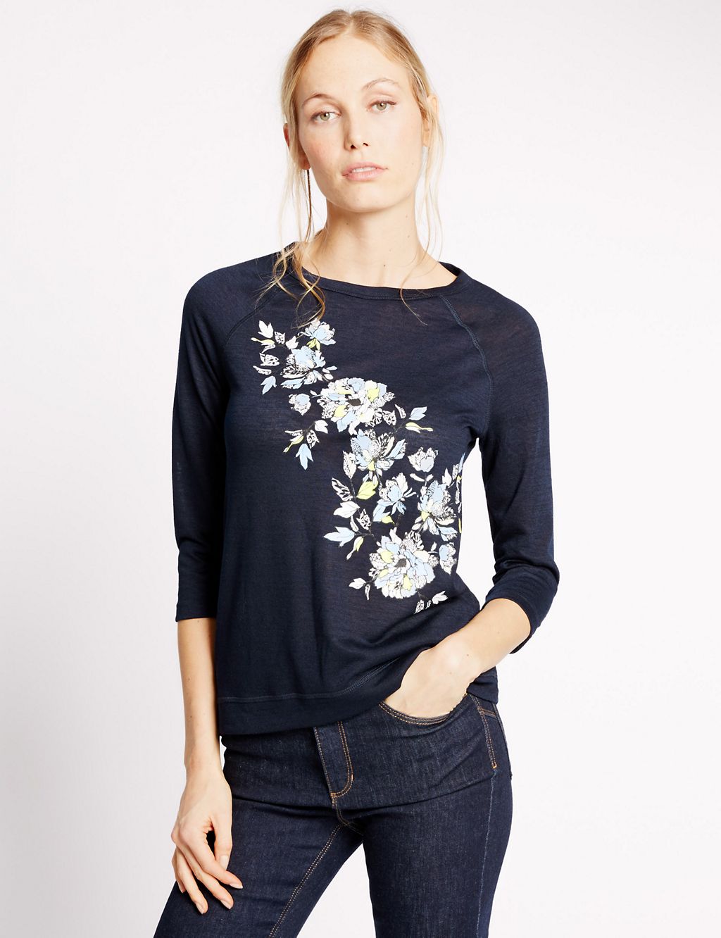 Floral Print 3/4 Sleeve T-Shirt 3 of 4