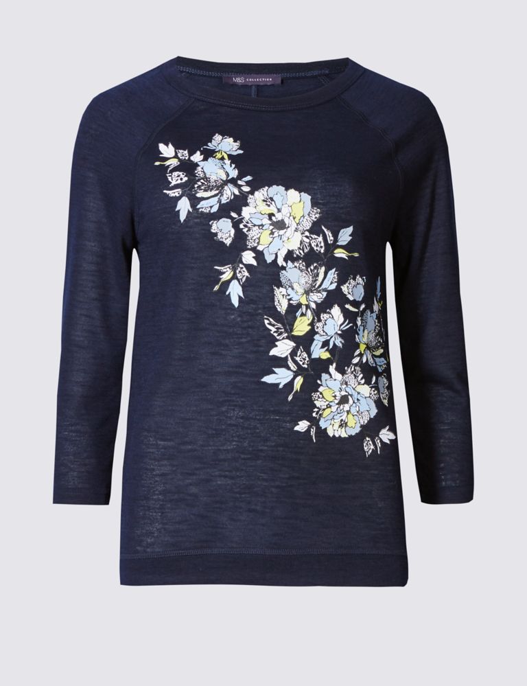 Floral Print 3/4 Sleeve T-Shirt 2 of 4
