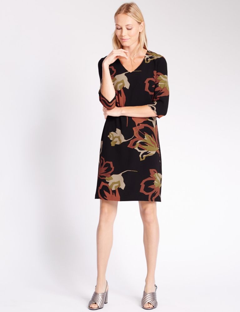 Floral Print 3/4 Sleeve Tunic Dress 1 of 4