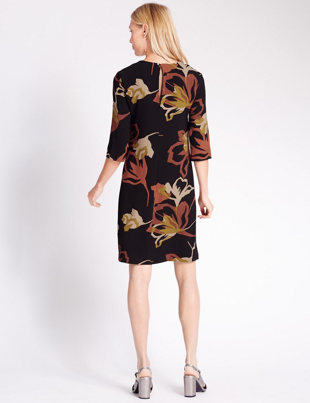 Floral Print 3/4 Sleeve Tunic Dress 2 of 4