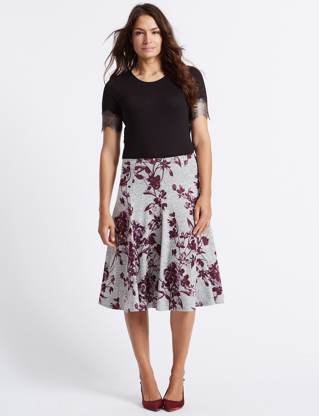 Floral Print A-Line Midi Skirt 3 of 5
