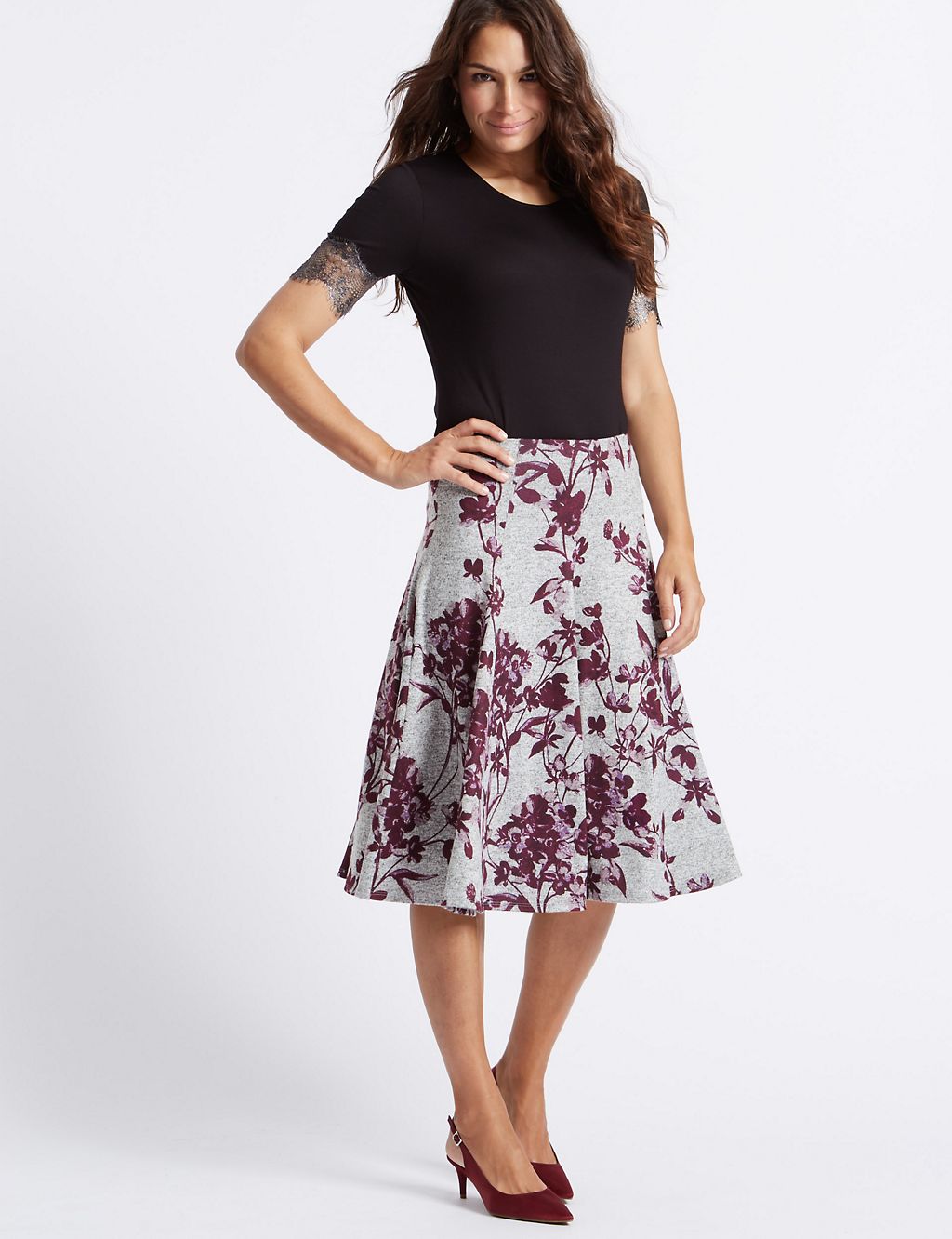 Floral Print A-Line Midi Skirt 2 of 5