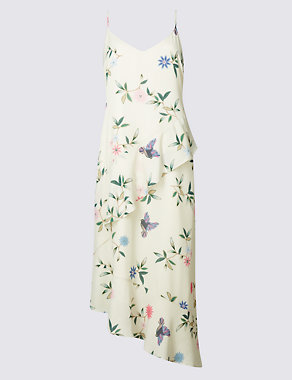 Floral Print Asymmetrical Slip Midi Dress Image 2 of 5