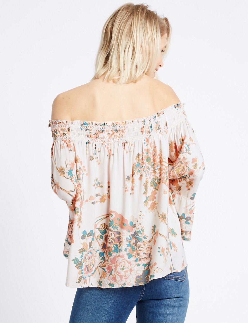 Floral Print Bardot Flared Sleeve Blouse 2 of 5