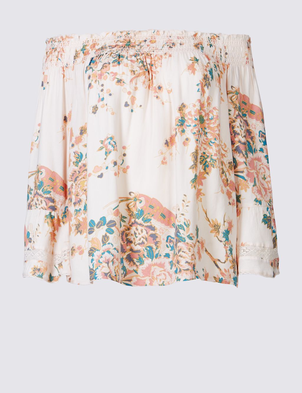 Floral Print Bardot Flared Sleeve Blouse 1 of 5